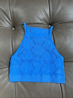 Aerie Blue Lace High-Neck Cropped Tank Top/bra